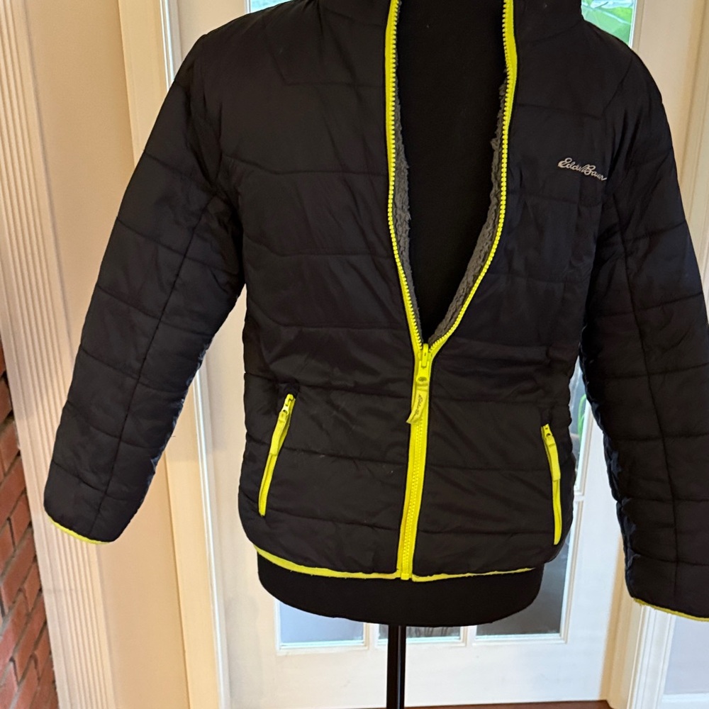 Eddie Bauer Kids Puffer Jacket in Black with Yellow Trim